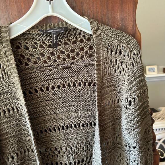 Bcbgmaxazria Women Open Stitch Duster Cardigan Dark Olive size Small - Picture 4 of 11